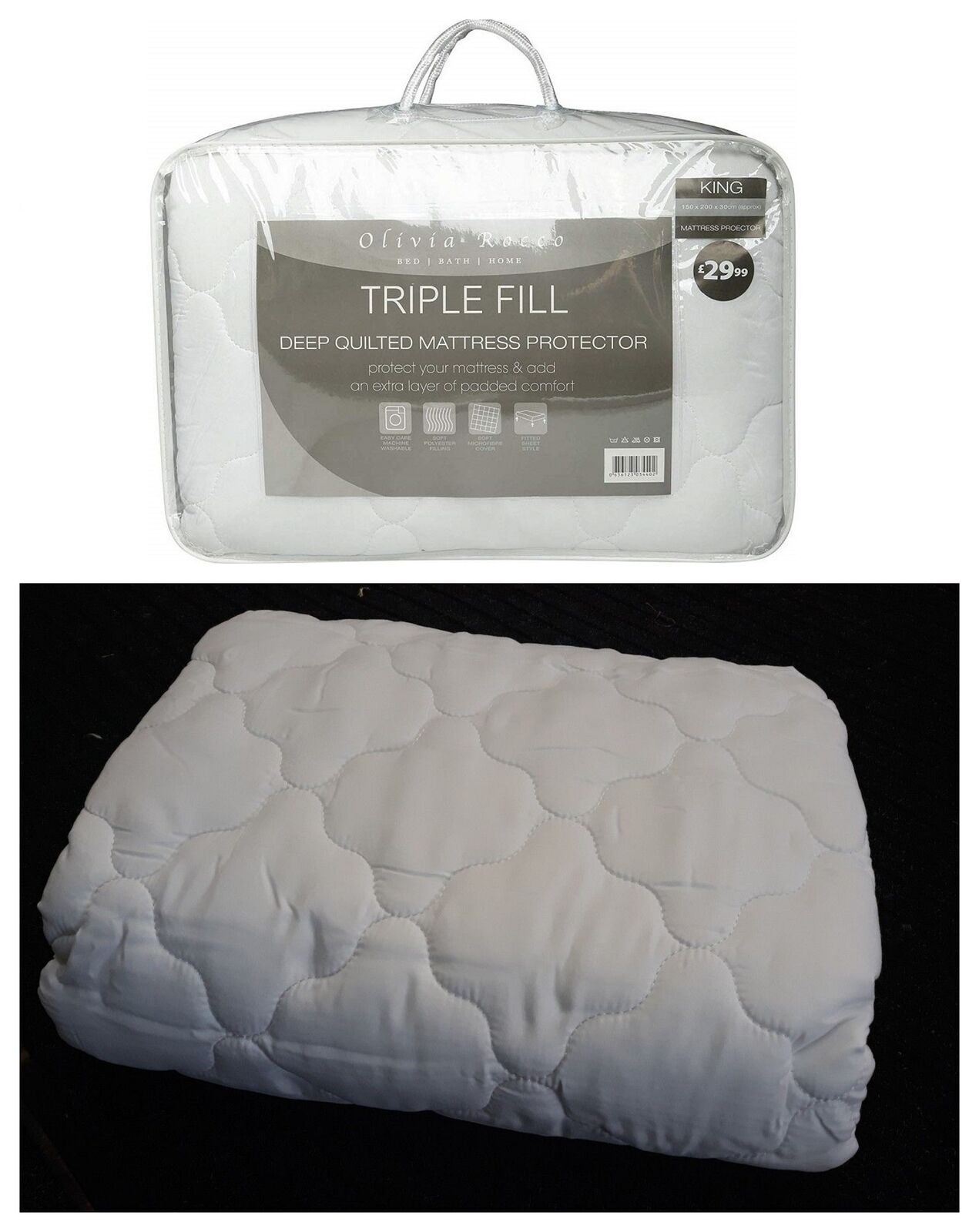 Triple Fill Deep Quilted Mattress Protector - Fitted Sheet Style Topper