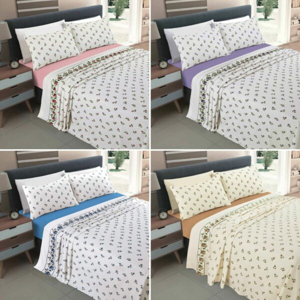 4 Piece Thermal Flannelette Rosebud Sheets Set Voice7
