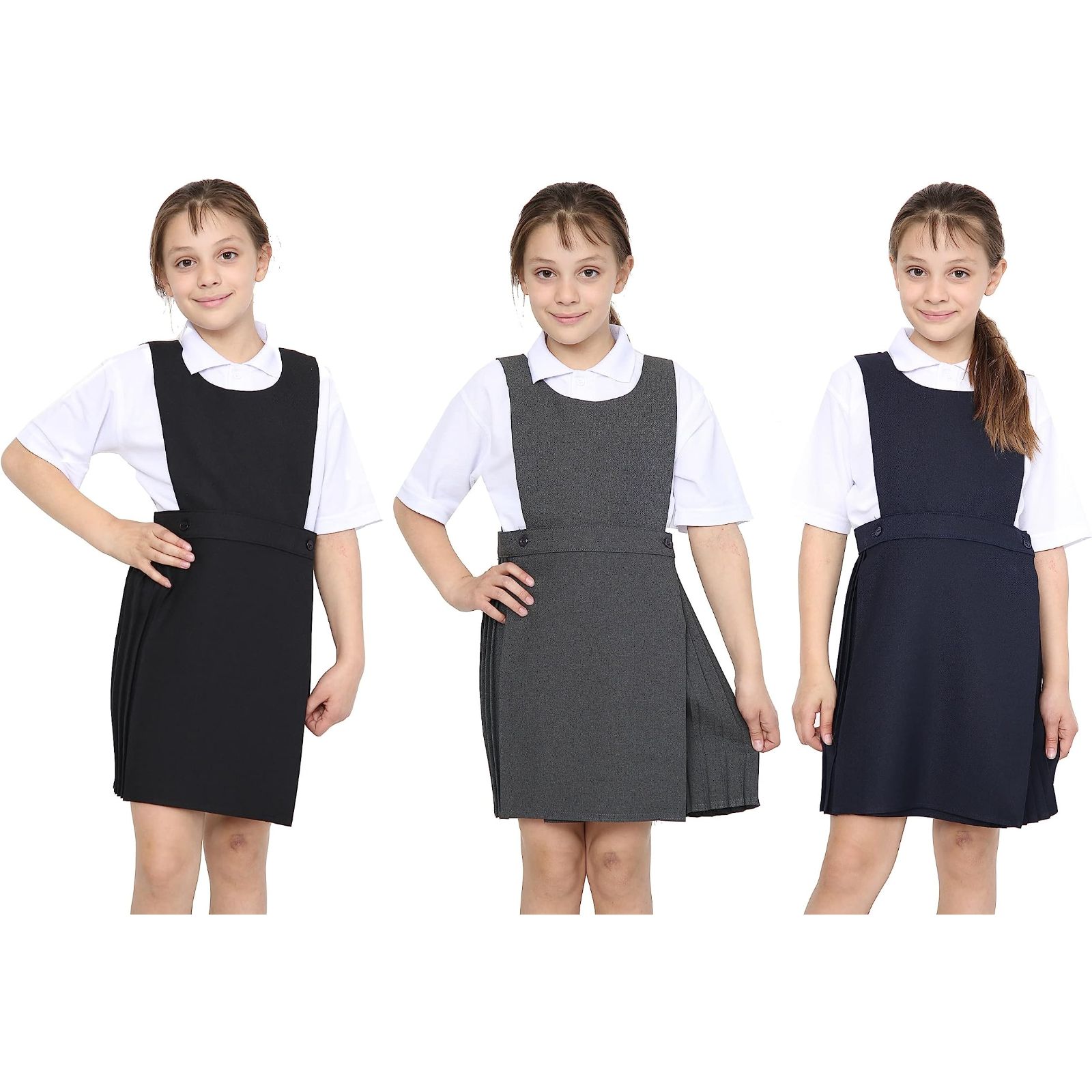 Girls School Pleated BIB Pinny Pinafore Kids Uniform Dress