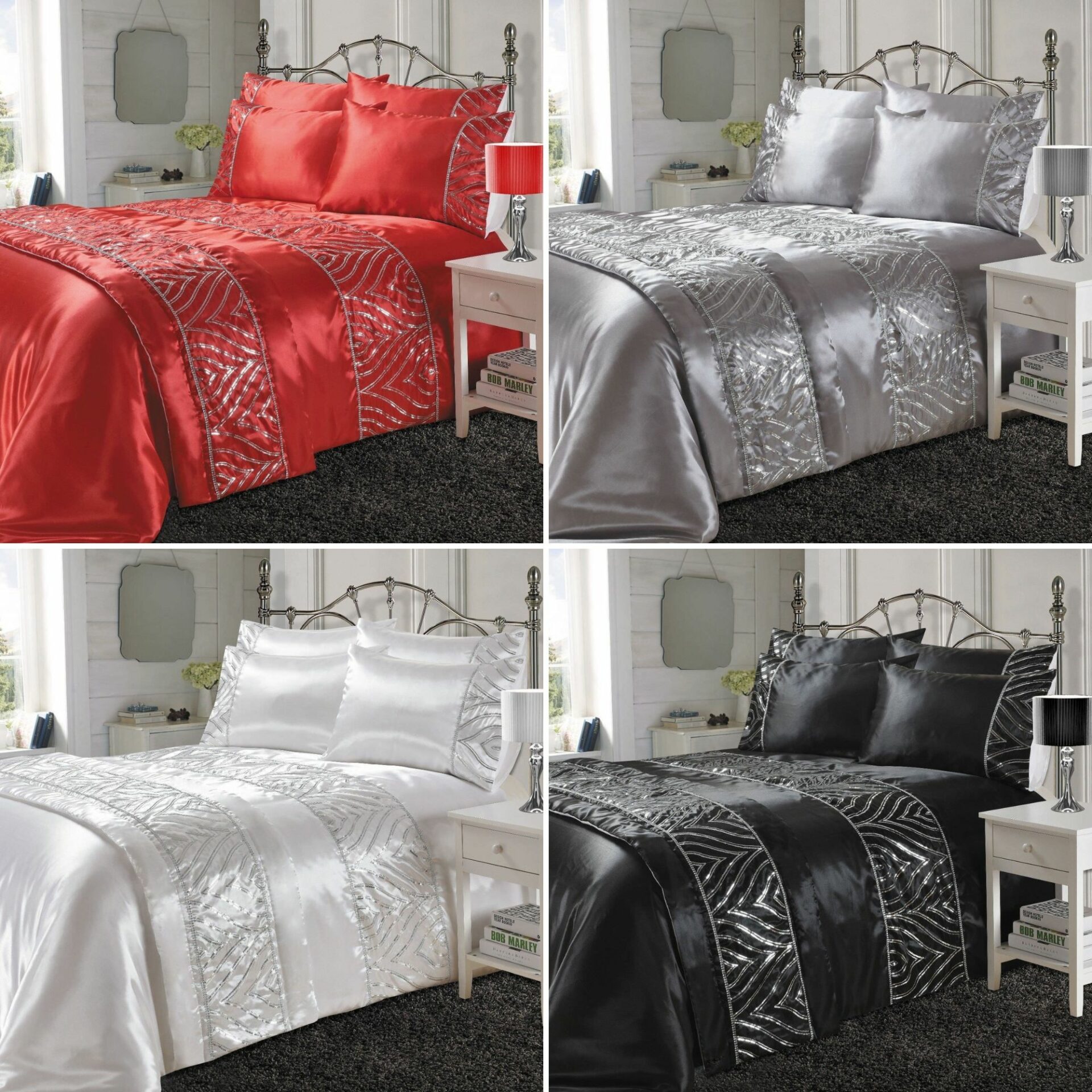 Satin Silk Sequin Duvet Cover Set