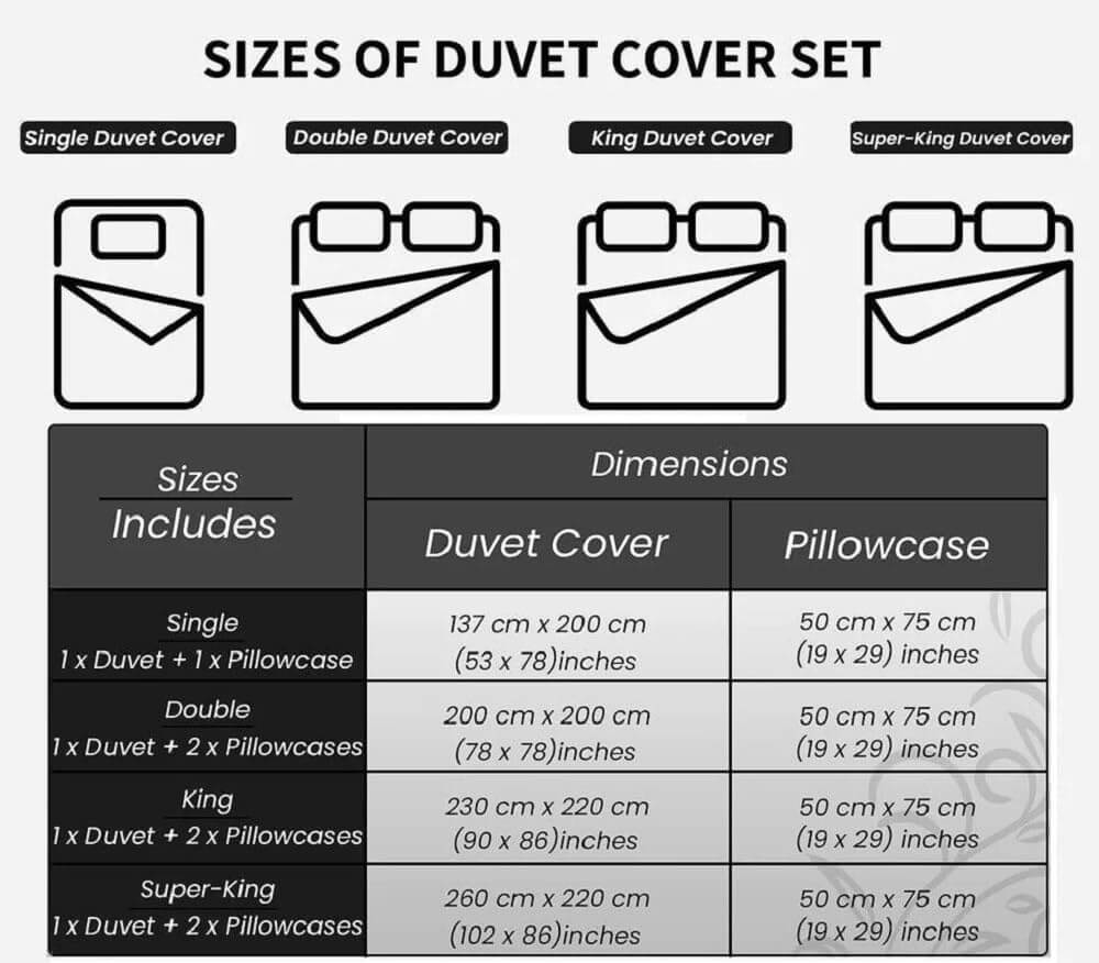 Duvet Cover Size Chart
