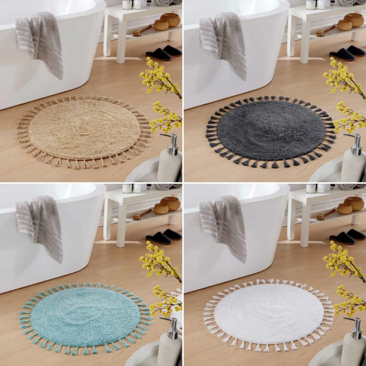 Tassel Round Bathroom Mat Soft Cotton Non-Slip Bathmats - Voice7