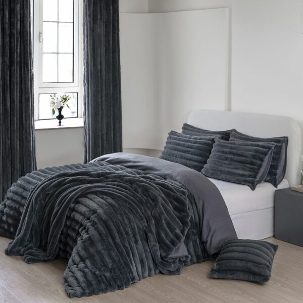 Teddy Fleece Chunky Ribbed Duvet Cover Set - Big Cord Plush Thermal Warm Fluffy Bedding Sets Buy Separate (Throw, Cushion Cover, Curtain, V Pillowcase) 13