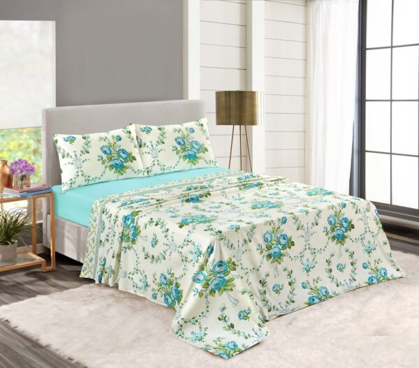 teal floral flannelette sheets set