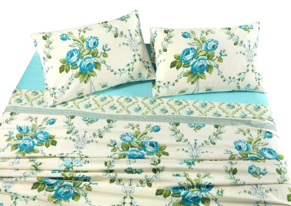 teal floral flannelette sheets set