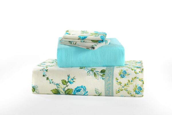 teal floral flannelette sheets set
