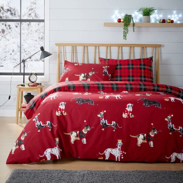 Xmas Dogs Red Duvet Cover Set