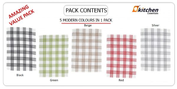 Houndstooth Tea Towels Cotton, Waffle Kitchen Towel Set Assorted 5 Pack Super Soft Absorbent Quick Drying 65 x 45 cm