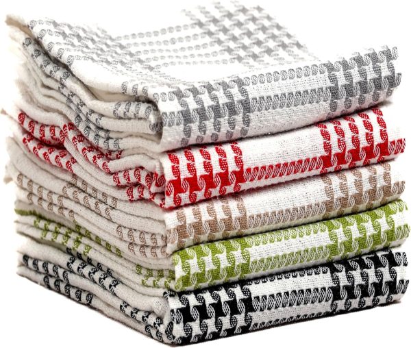 Houndstooth Tea Towels Cotton, Waffle Kitchen Towel Set Assorted 5 Pack Super Soft Absorbent Quick Drying 65 x 45 cm