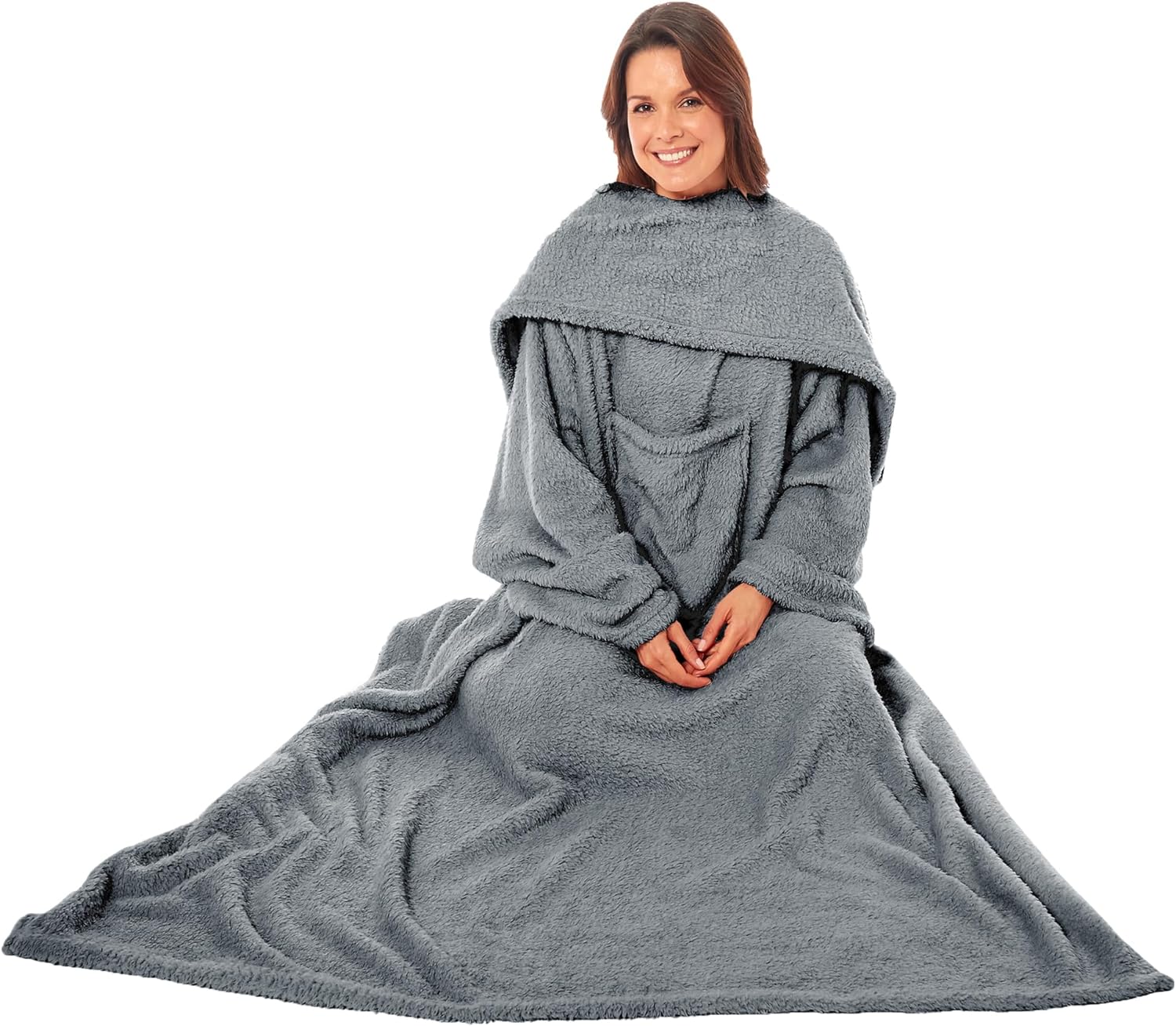 Wearable TV Blanket with Sleeves & Pocket, Soft Warm Cosy Fleece Unisex Adults Winter Throw Blankets for Sofa Bed Couch