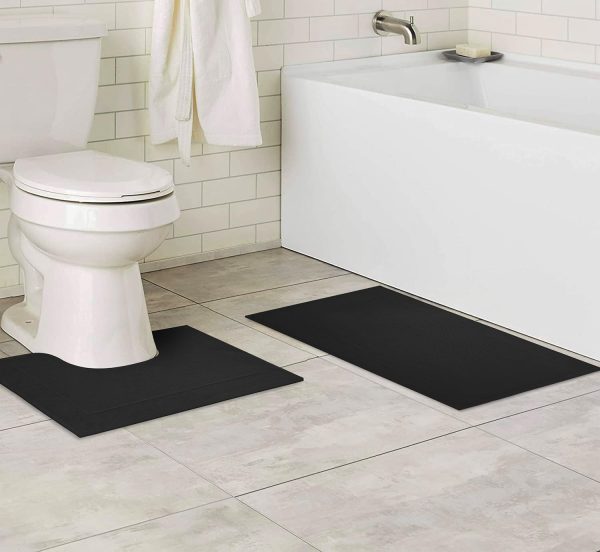 Monaco Plain Dye Rib Style Bath Mat & Pedestal Toilet Mat Set 2 Piece, Non Slip Cotton Bath Mats Set Bathmats for Bathroom Floor Bath Rug Foot Mat