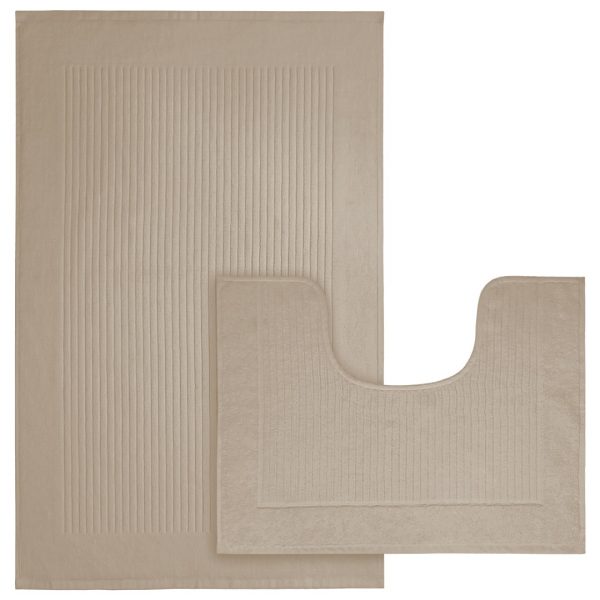 Monaco Plain Dye Rib Style Bath Mat & Pedestal Toilet Mat Set 2 Piece, Non Slip Cotton Bath Mats Set Bathmats for Bathroom Floor Bath Rug Foot Mat