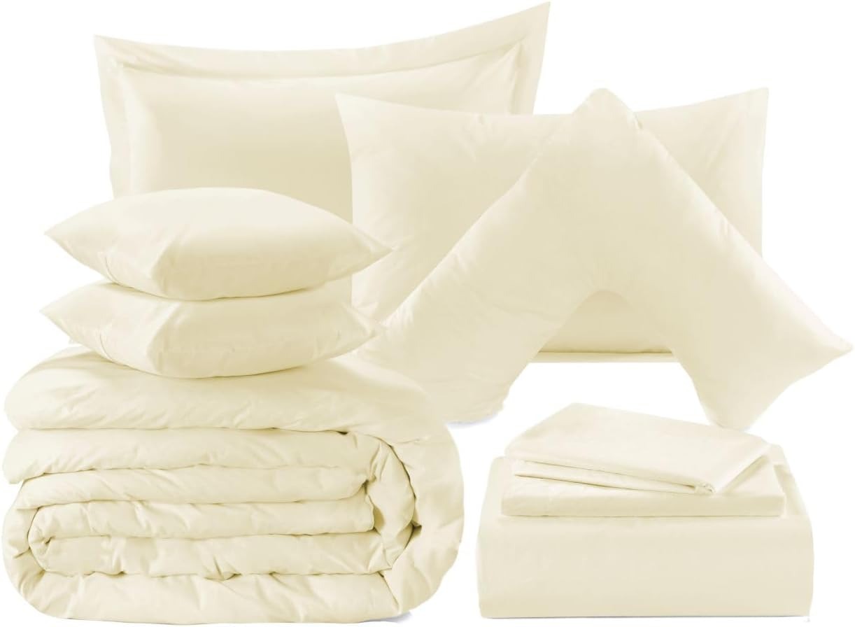 Plain Dye Cream Bedding Set, Complete Bedding Collection, Cream Bed Linen Sets 1 Plain Dye Cream Bedding Set, Complete Bedding Collection, Cream Bed Linen Sets