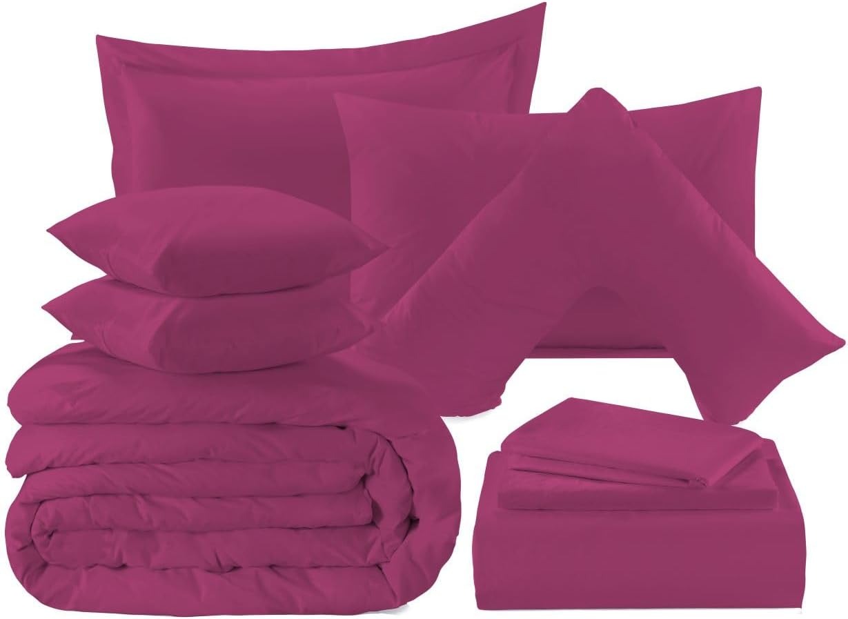 Plain Dye Fuchsia Bedding Set, Complete Bedding Collection, Fuchsia Bed Linen Sets