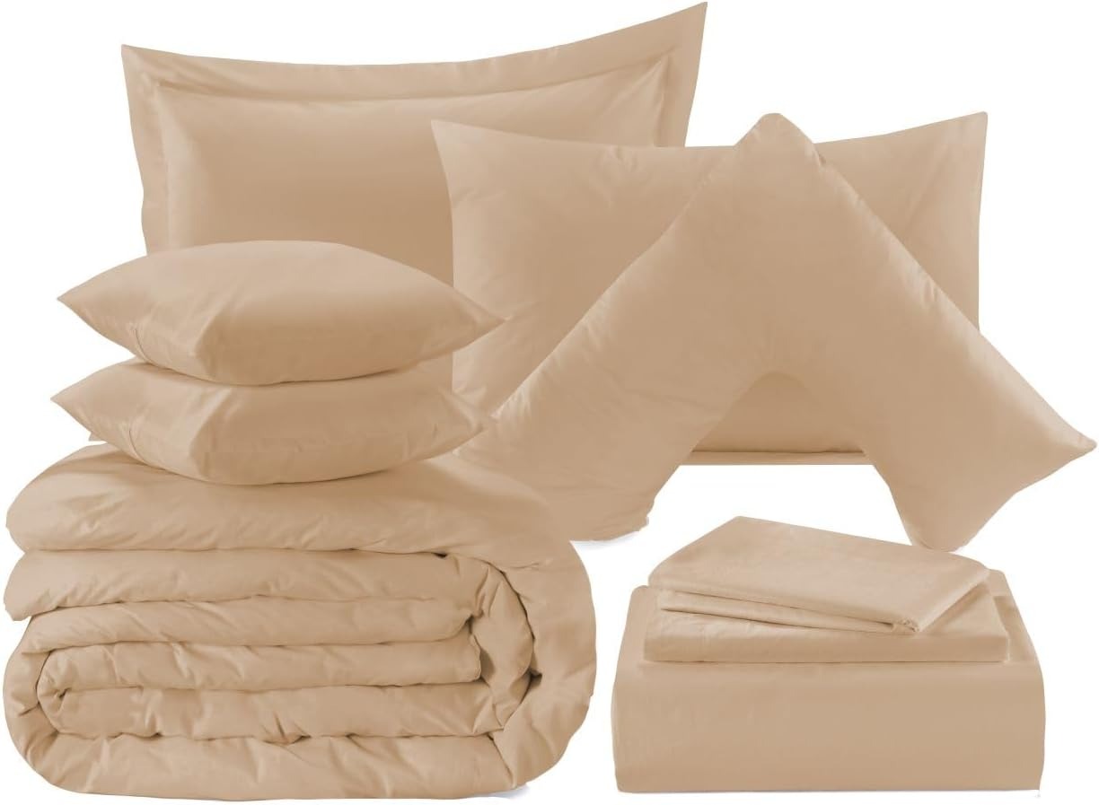 Plain Dye Latte Bedding Set, Complete Bedding Collection, Latte Bed Linen Sets