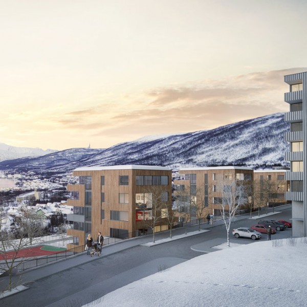 Utsikt fra planområdet. Ser mot Tromsøysund