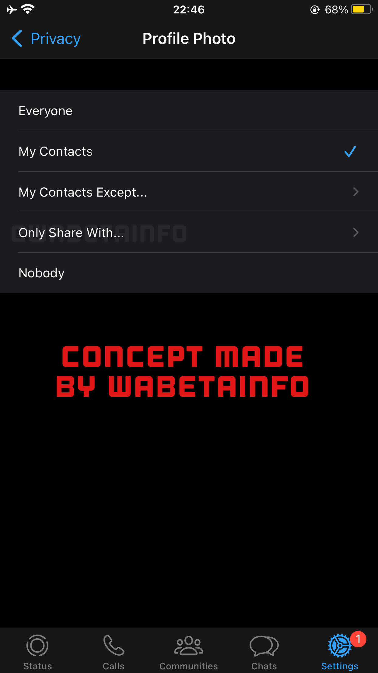 Concept suggests "Only Share With" privacy option for WhatsApp WABetaInfo