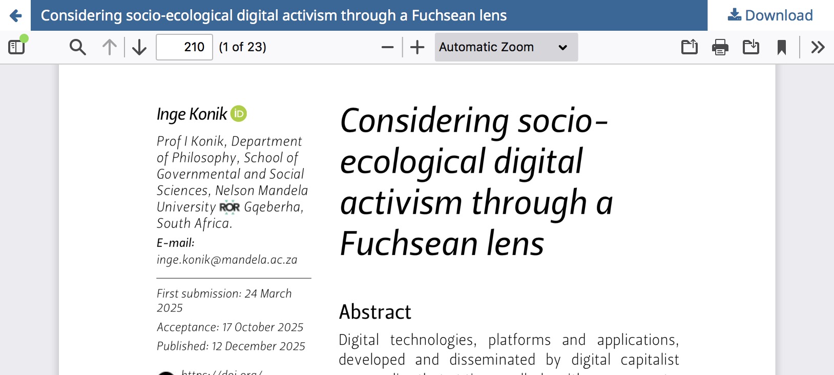 Considering socio-ecological digital activism through a Fuchsean lens