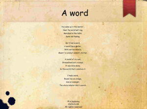 A Poem about having your own word, feeling inspired and creating something unique despite the same old feeling of work.
2023-03-03