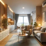 DALL·E 2024-06-12 08.49.58 - A cozy and modern apartment for elderly people, featuring a warm and inviting atmosphere. The living room includes comfortable seating with a sofa and