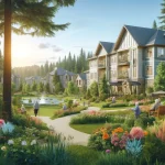 DALL·E 2024-06-12 11.29.19 - A serene and picturesque senior living community nestled in nature. The scene includes a beautiful, modern building with large windows and balconies o