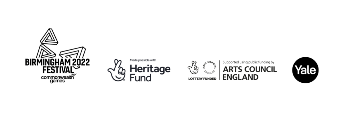 Birmingham 2022 Festival logo, National Lottery Heritage Fund logo, Arts Council England logo and Yale logo