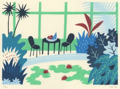 "Greenhouse Life - Living Room" Hattori Nanako (JP) Woodcut