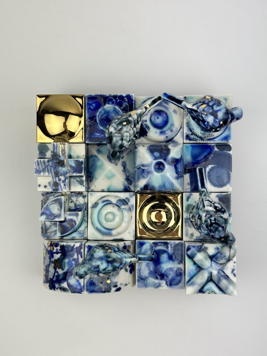 " Four birds on two Gold Cubees ",Sophie Olive-Kuipers (CH) sold
