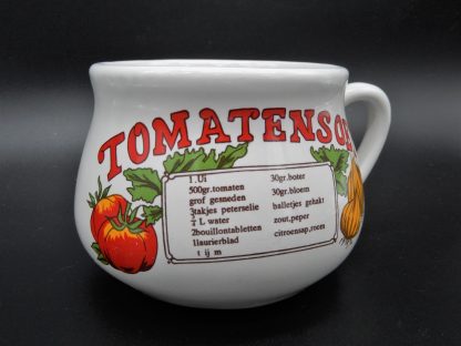 Soepkom met 1 oor en recept tomatensoep