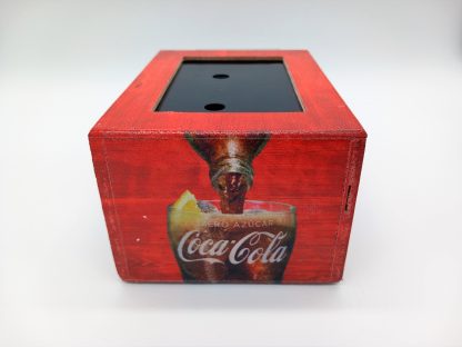 Coca Cola houten servetdispenser Spaanse tekst