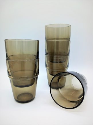 Vintage Arcoroc France melkbekers in kleur rookglas (jaren 80)