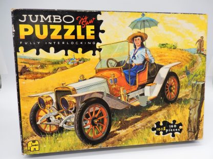 Vintage jig saw puzzel Jumbo 1967-1968 Vrouw in oldtimer auto , fully interlocking