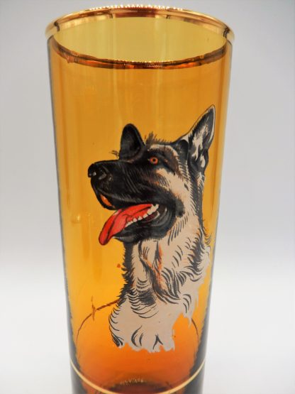 Vintage drinkglas amberkleur herdershond