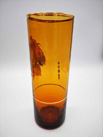 Vintage drinkglas hond amberkleur
