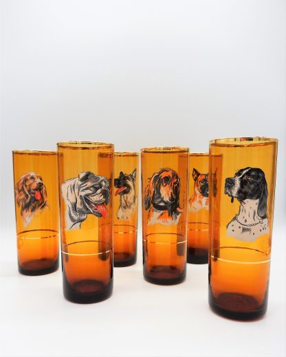 Vintage drinkglazen met afbeeldingen honden