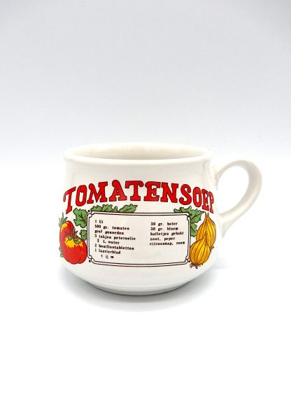 Vintage soepkom met recept tomatensoep