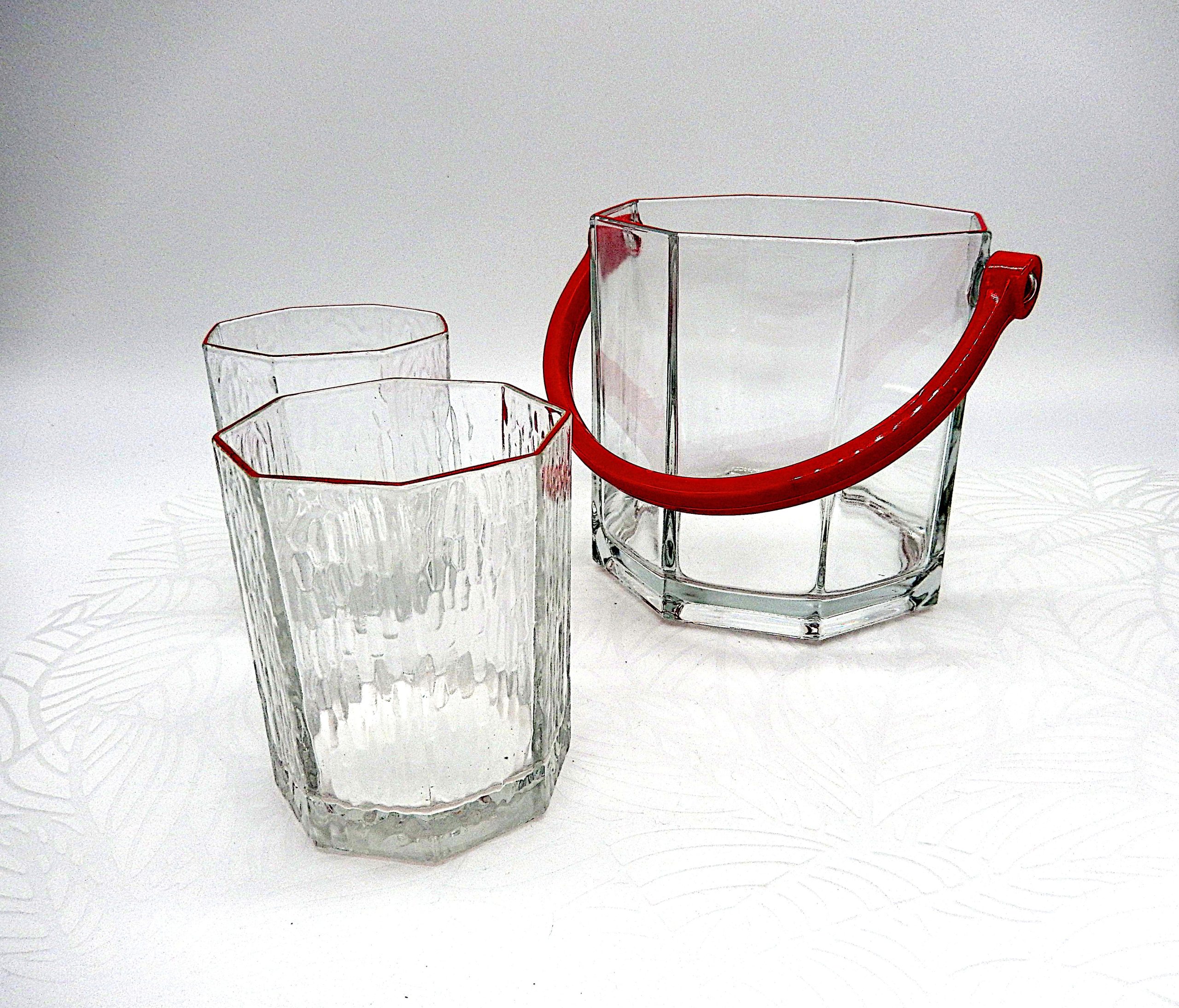 Vintage Luminarc ijsemmer en 2 Arcoroc whiskeyglazen (jaren 80)