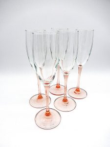 Vintage Luminarc champagne flutes roze steel en voet