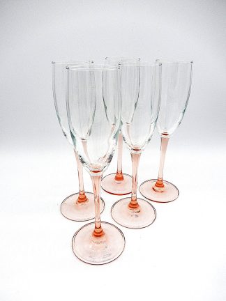 Vintage Luminarc champagne flutes roze steel en voet