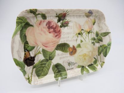 Dienblaadje Royal Horticultural Society - roze en witte rozen met vlinders - Pimpernel