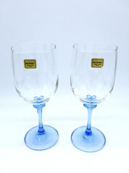 Vintage Luminarc wijnglas blauwe steel