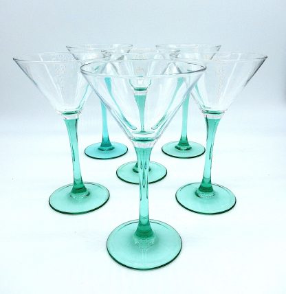 Vintage Luminarc France Martini Cocktail glazen met turquoise en voet