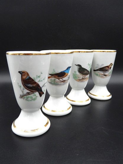 Porcelaine de Luxe France Koffiebekers op voet met vogels, set van 4