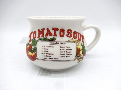 Soepkom recept “tomato soup” rode letters