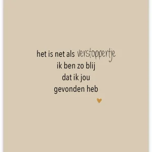 Postkaart 'Hartgedichtje het is net als verstoppertje....