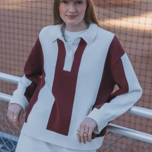 Les Soeurs Gebreide pull Fred - striped bordeaux/ecru