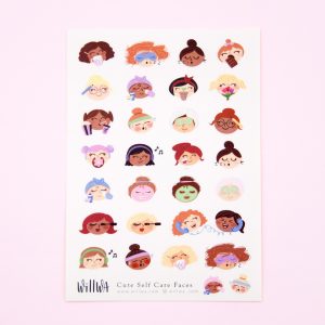 Cute Self Care Faces Sticker Sheet - Design by Willwa