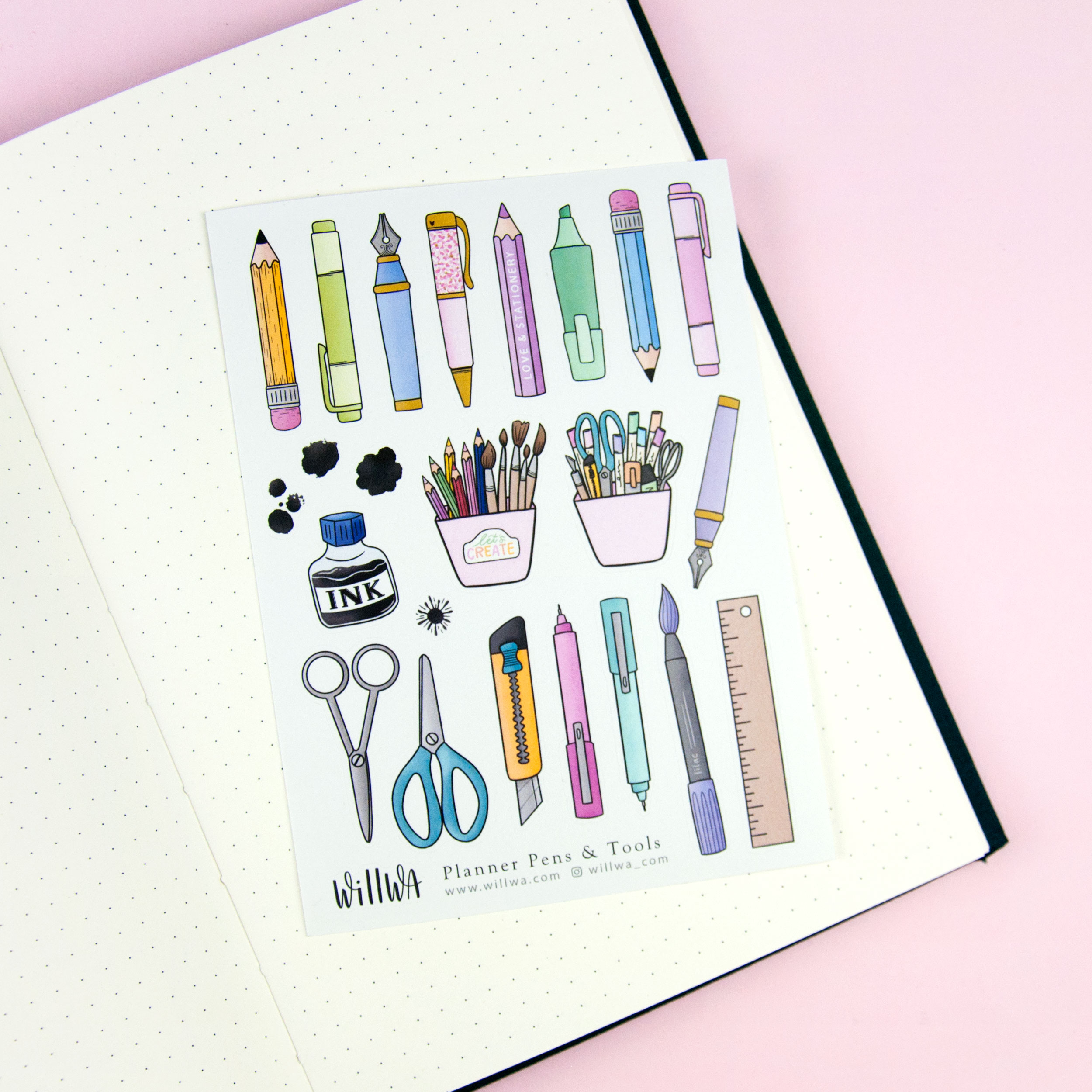 Planner Pens and Tools Sticker Sheet - Design by Willwa