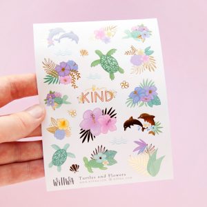 Turtles and Flowers Sticker Sheet - Design by Willwa