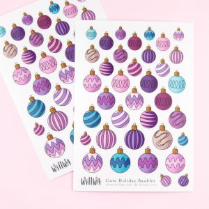 Cute Holiday Baubles Sticker Sheet - Design by Willwa